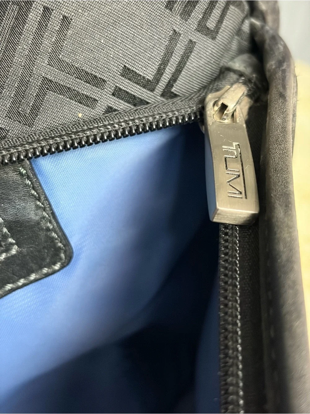 TUMI Signature Monogram Laptop Computer Work Tote Bag Black, Leather Trim